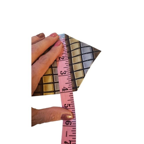 Bijoux Terner Mens Handmade Silk Neck Tie Brown Gold Silver Geometric Work Daily - Picture 11 of 12